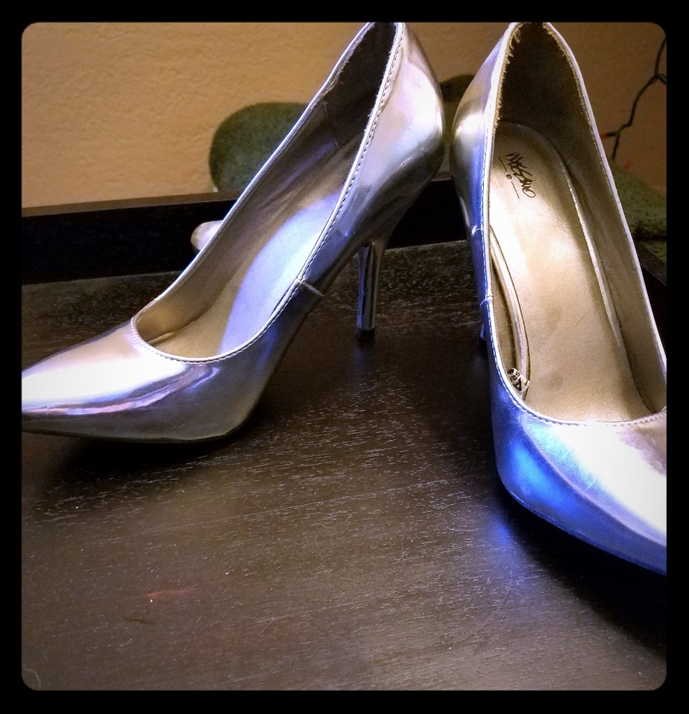 Metallic Silver Heels